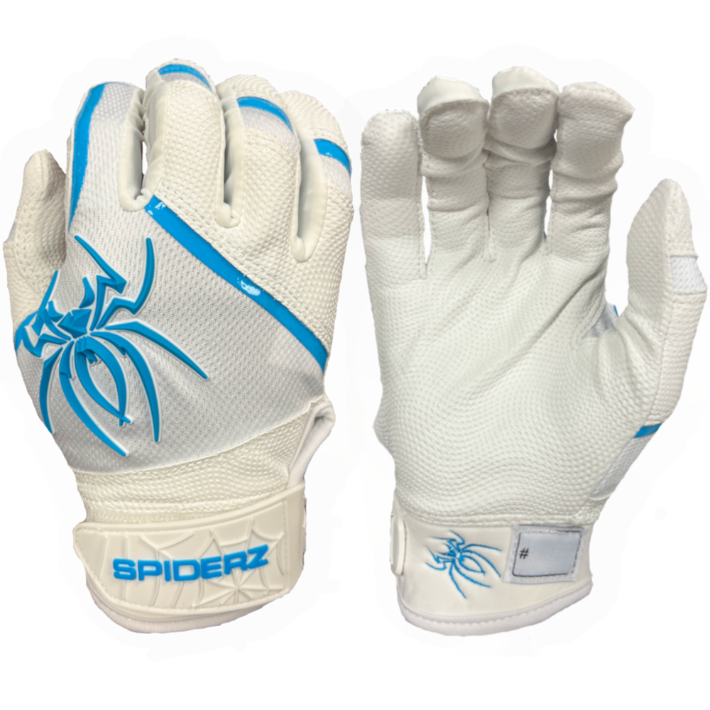 Spiderz PRO Batting Gloves White/Columbia Blue Spiderz Sports