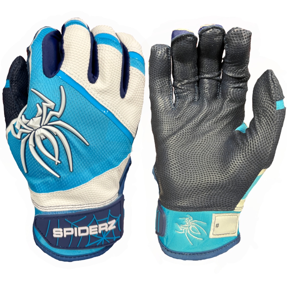 2023 Spiderz PRO Batting Gloves - White/Columbia Blue/Navy Blue