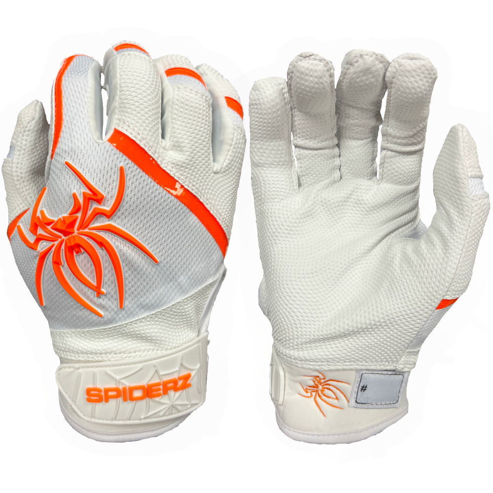 2023 Spiderz PRO Batting Gloves - White/Blaze Orange